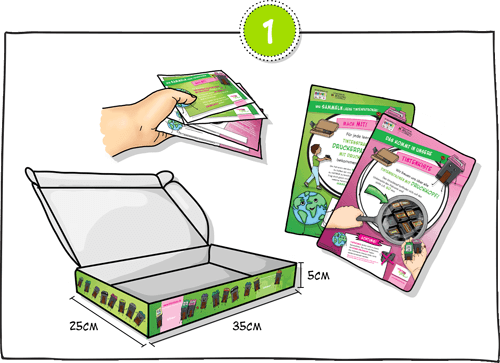 Zusammen mit der SAMMELBOX (35x25x5cm) erhalten Sie MITMACHKARTEN (im Postkartenformat) und PLAKATE, um in Ihrer Einrichtung auf die Aktion aufmerksam zu machen.